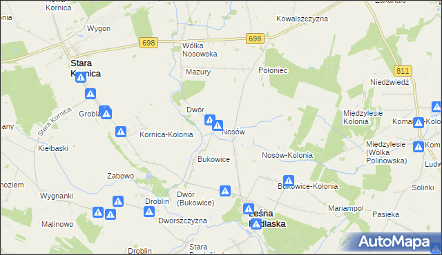 mapa Nosów gmina Leśna Podlaska, Nosów gmina Leśna Podlaska na mapie Targeo