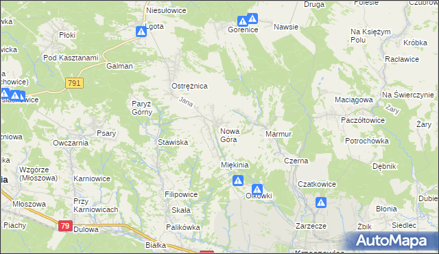 mapa Nowa Góra gmina Krzeszowice, Nowa Góra gmina Krzeszowice na mapie Targeo