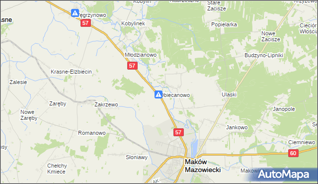 mapa Obiecanowo gmina Karniewo, Obiecanowo gmina Karniewo na mapie Targeo