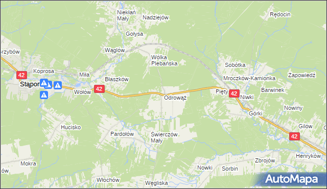 mapa Odrowąż gmina Stąporków, Odrowąż gmina Stąporków na mapie Targeo