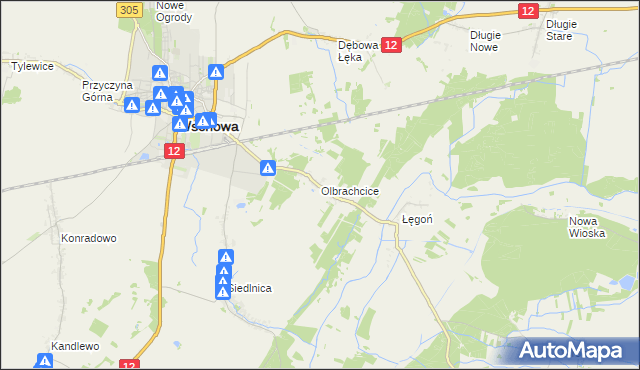 mapa Olbrachcice gmina Wschowa, Olbrachcice gmina Wschowa na mapie Targeo
