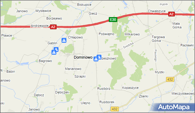 mapa Orzeszkowo gmina Dominowo, Orzeszkowo gmina Dominowo na mapie Targeo