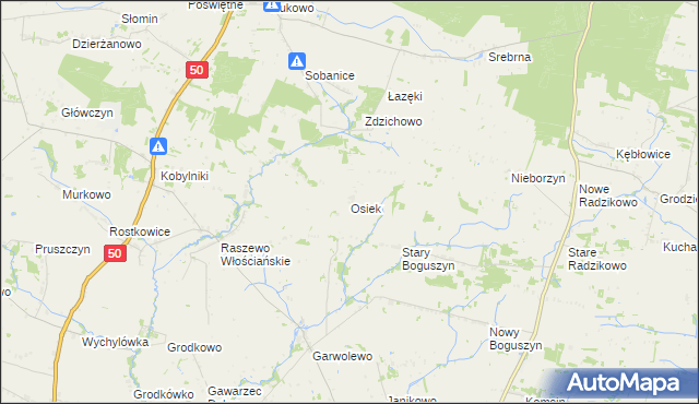 mapa Osiek gmina Czerwińsk nad Wisłą, Osiek gmina Czerwińsk nad Wisłą na mapie Targeo