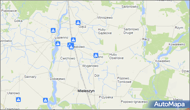 mapa Ośno gmina Janowiec Wielkopolski, Ośno gmina Janowiec Wielkopolski na mapie Targeo
