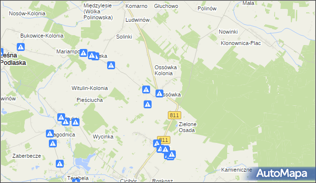 mapa Ossówka gmina Leśna Podlaska, Ossówka gmina Leśna Podlaska na mapie Targeo