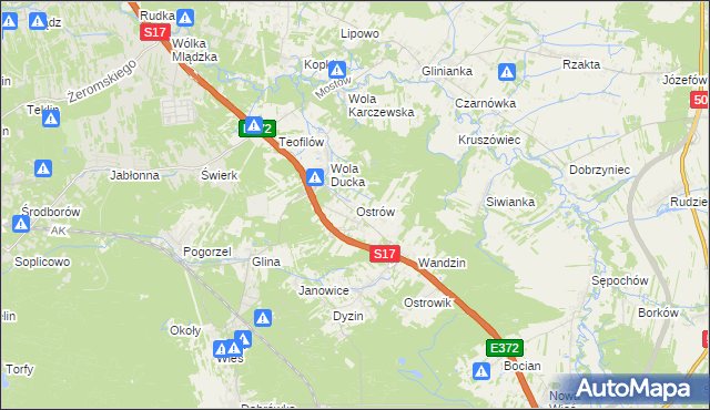mapa Ostrów gmina Celestynów, Ostrów gmina Celestynów na mapie Targeo
