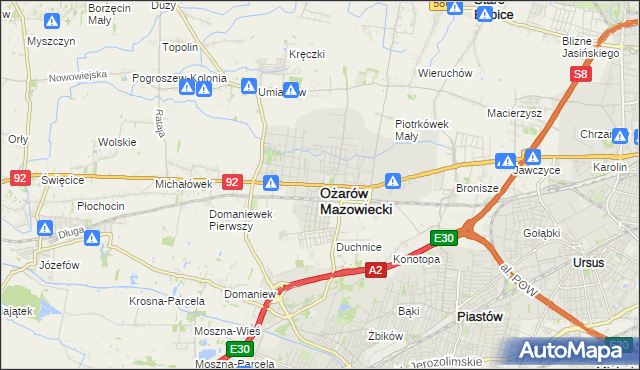 mapa Ożarów Mazowiecki, Ożarów Mazowiecki na mapie Targeo