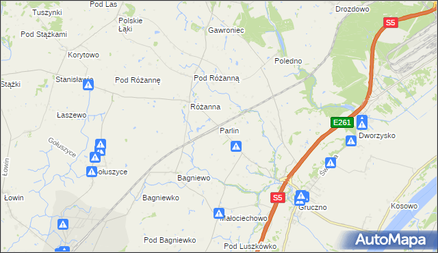 mapa Parlin gmina Pruszcz, Parlin gmina Pruszcz na mapie Targeo