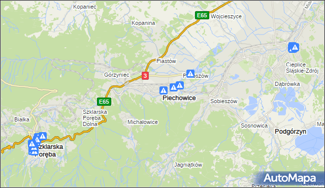 mapa Piechowice powiat jeleniogórski, Piechowice powiat jeleniogórski na mapie Targeo