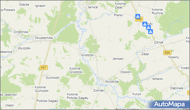 mapa Pierzchały gmina Liw, Pierzchały gmina Liw na mapie Targeo