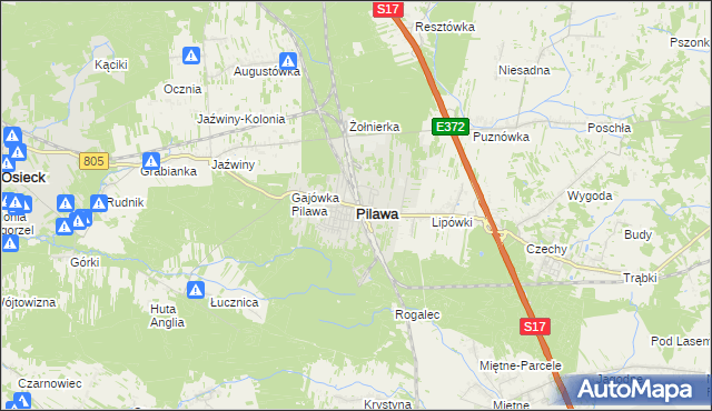 mapa Pilawa powiat garwoliński, Pilawa powiat garwoliński na mapie Targeo
