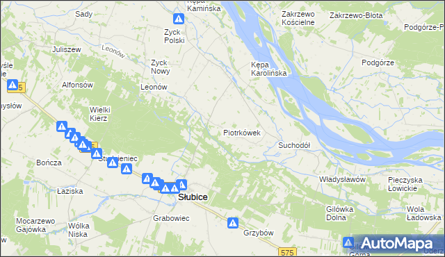 mapa Piotrkówek gmina Słubice, Piotrkówek gmina Słubice na mapie Targeo