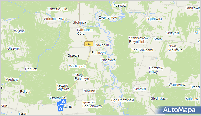 mapa Placówka gmina Ręczno, Placówka gmina Ręczno na mapie Targeo