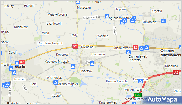 mapa Płochocin gmina Ożarów Mazowiecki, Płochocin gmina Ożarów Mazowiecki na mapie Targeo