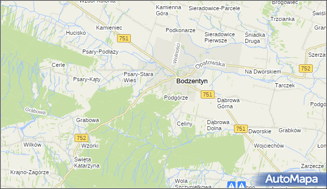 mapa Podgórze gmina Bodzentyn, Podgórze gmina Bodzentyn na mapie Targeo