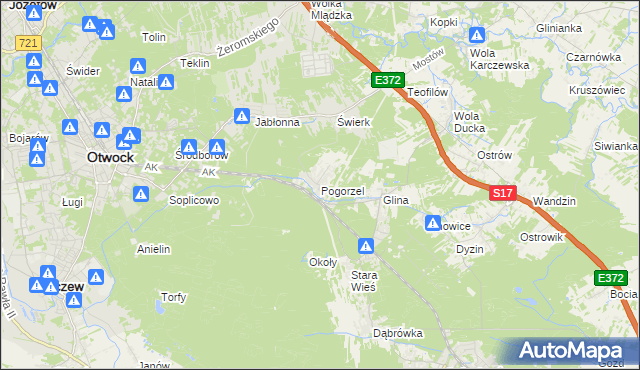 mapa Pogorzel gmina Celestynów, Pogorzel gmina Celestynów na mapie Targeo