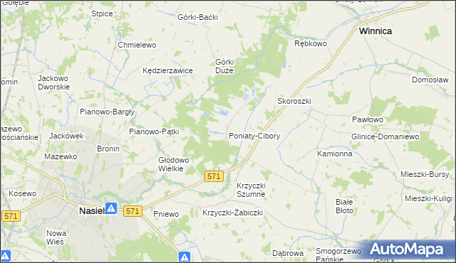 mapa Poniaty-Cibory, Poniaty-Cibory na mapie Targeo