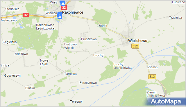 mapa Prochy gmina Wielichowo, Prochy gmina Wielichowo na mapie Targeo