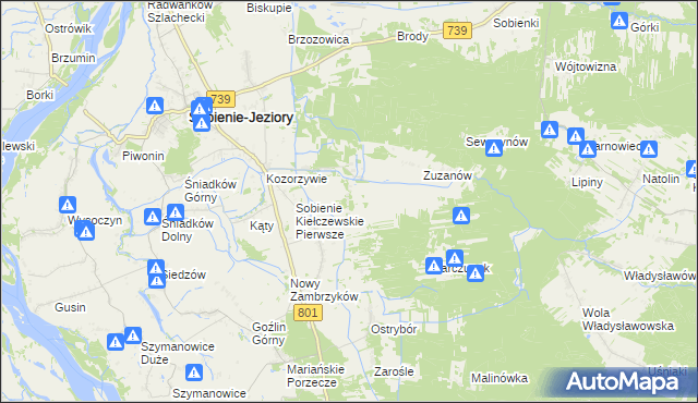 mapa Przydawki gmina Sobienie-Jeziory, Przydawki gmina Sobienie-Jeziory na mapie Targeo