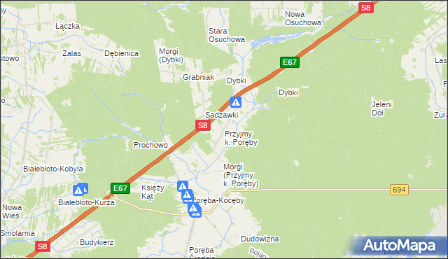 mapa Przyjmy k. Poręby, Przyjmy k. Poręby na mapie Targeo