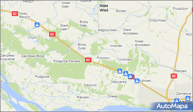 mapa Przykory gmina Mała Wieś, Przykory gmina Mała Wieś na mapie Targeo
