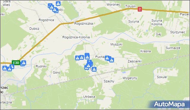 mapa Puchacze gmina Międzyrzec Podlaski, Puchacze gmina Międzyrzec Podlaski na mapie Targeo