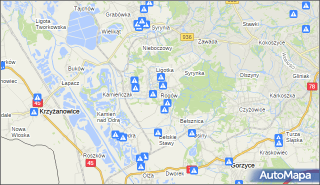 mapa Rogów gmina Gorzyce, Rogów gmina Gorzyce na mapie Targeo