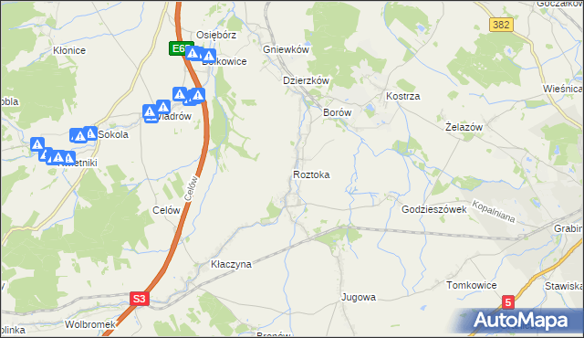 mapa Roztoka gmina Dobromierz, Roztoka gmina Dobromierz na mapie Targeo