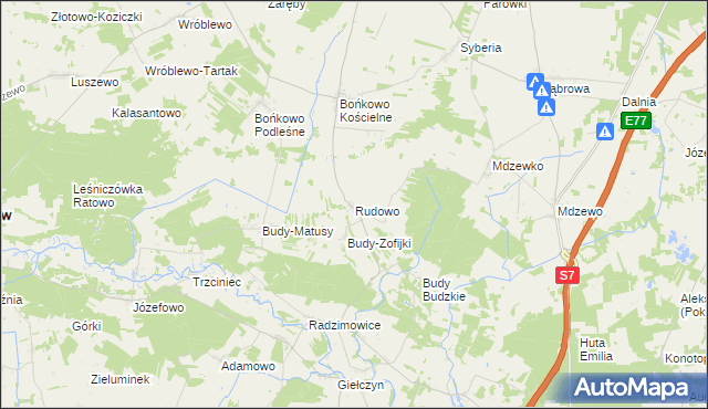 mapa Rudowo gmina Strzegowo, Rudowo gmina Strzegowo na mapie Targeo