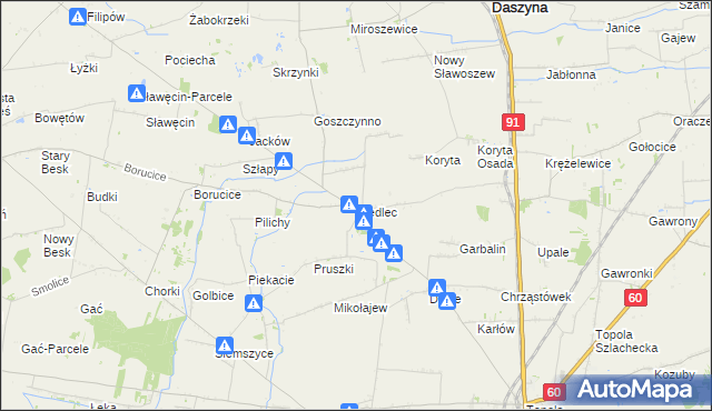 mapa Siedlec gmina Łęczyca, Siedlec gmina Łęczyca na mapie Targeo