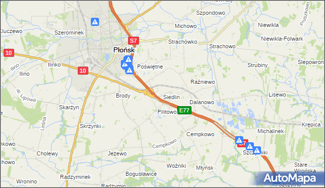 mapa Siedlin, Siedlin na mapie Targeo