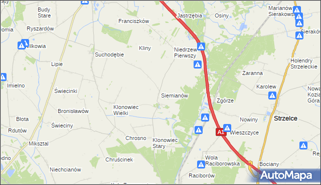 mapa Siemianów gmina Strzelce, Siemianów gmina Strzelce na mapie Targeo
