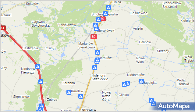 mapa Sieraków gmina Gostynin, Sieraków gmina Gostynin na mapie Targeo
