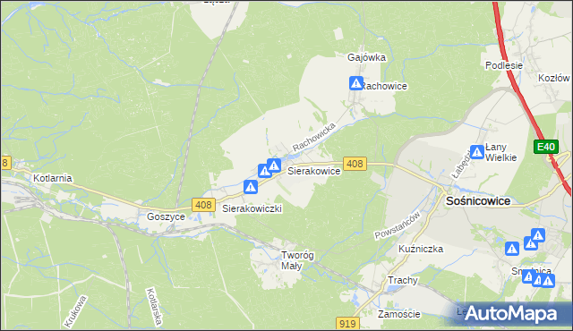 mapa Sierakowice gmina Sośnicowice, Sierakowice gmina Sośnicowice na mapie Targeo