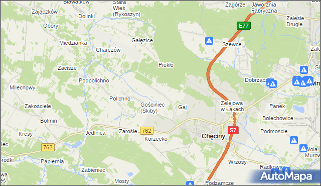 mapa Skiby gmina Chęciny, Skiby gmina Chęciny na mapie Targeo