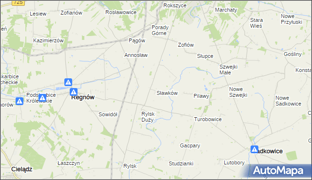 mapa Sławków gmina Regnów, Sławków gmina Regnów na mapie Targeo