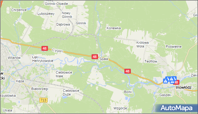 mapa Spała gmina Inowłódz, Spała gmina Inowłódz na mapie Targeo