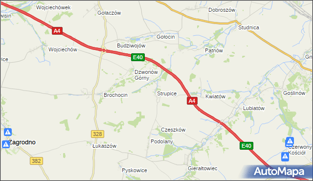 mapa Strupice gmina Chojnów, Strupice gmina Chojnów na mapie Targeo