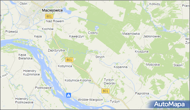 mapa Strych gmina Maciejowice, Strych gmina Maciejowice na mapie Targeo
