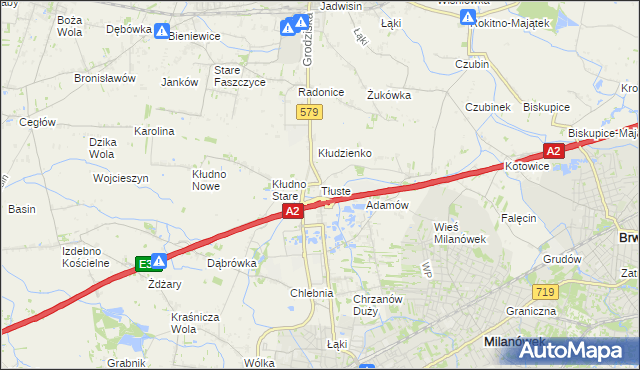 mapa Tłuste gmina Grodzisk Mazowiecki, Tłuste gmina Grodzisk Mazowiecki na mapie Targeo