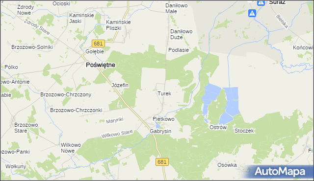 mapa Turek gmina Poświętne, Turek gmina Poświętne na mapie Targeo