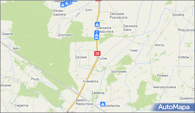 mapa Turów gmina Kąkolewnica, Turów gmina Kąkolewnica na mapie Targeo