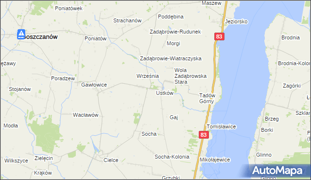 mapa Ustków gmina Warta, Ustków gmina Warta na mapie Targeo