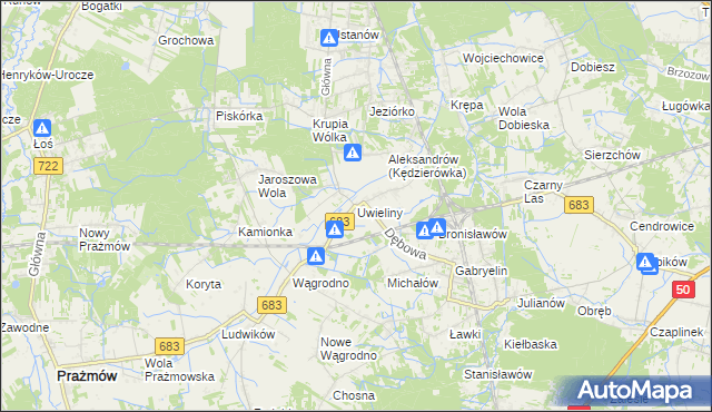 mapa Uwieliny, Uwieliny na mapie Targeo