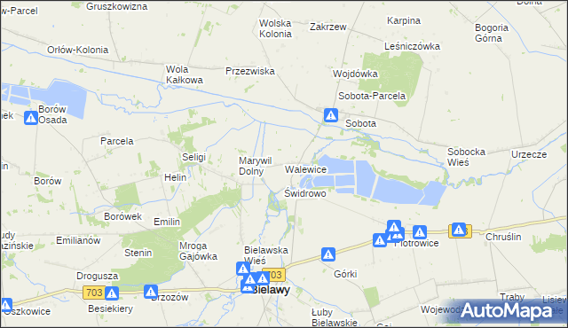 mapa Walewice gmina Bielawy, Walewice gmina Bielawy na mapie Targeo