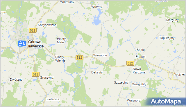 mapa Wiewiórki gmina Górowo Iławeckie, Wiewiórki gmina Górowo Iławeckie na mapie Targeo