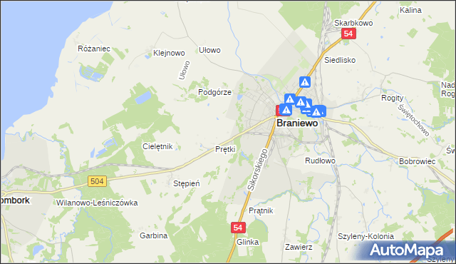 mapa Wikielec gmina Braniewo, Wikielec gmina Braniewo na mapie Targeo