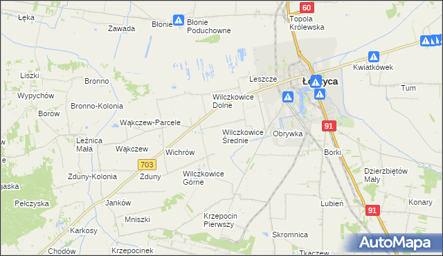 mapa Wilczkowice Średnie, Wilczkowice Średnie na mapie Targeo