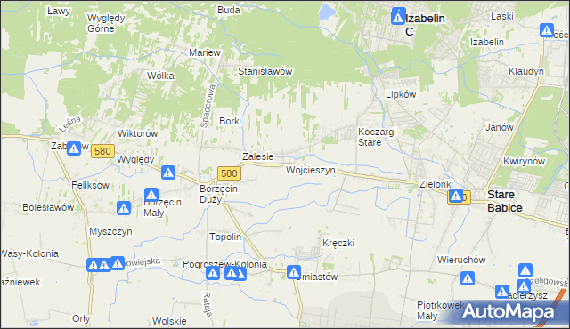 mapa Wojcieszyn gmina Stare Babice, Wojcieszyn gmina Stare Babice na mapie Targeo