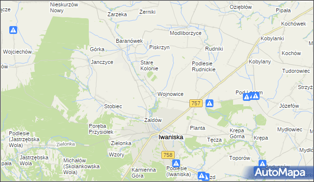 mapa Wojnowice gmina Iwaniska, Wojnowice gmina Iwaniska na mapie Targeo